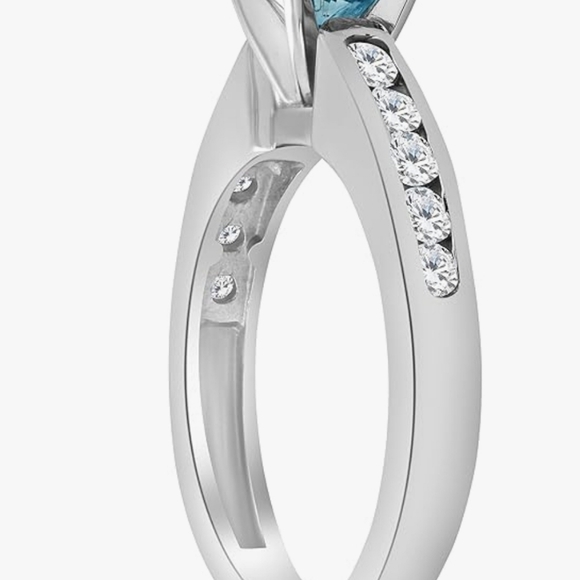 Blue and White Diamond Engagement Ring - Picture 7 of 9